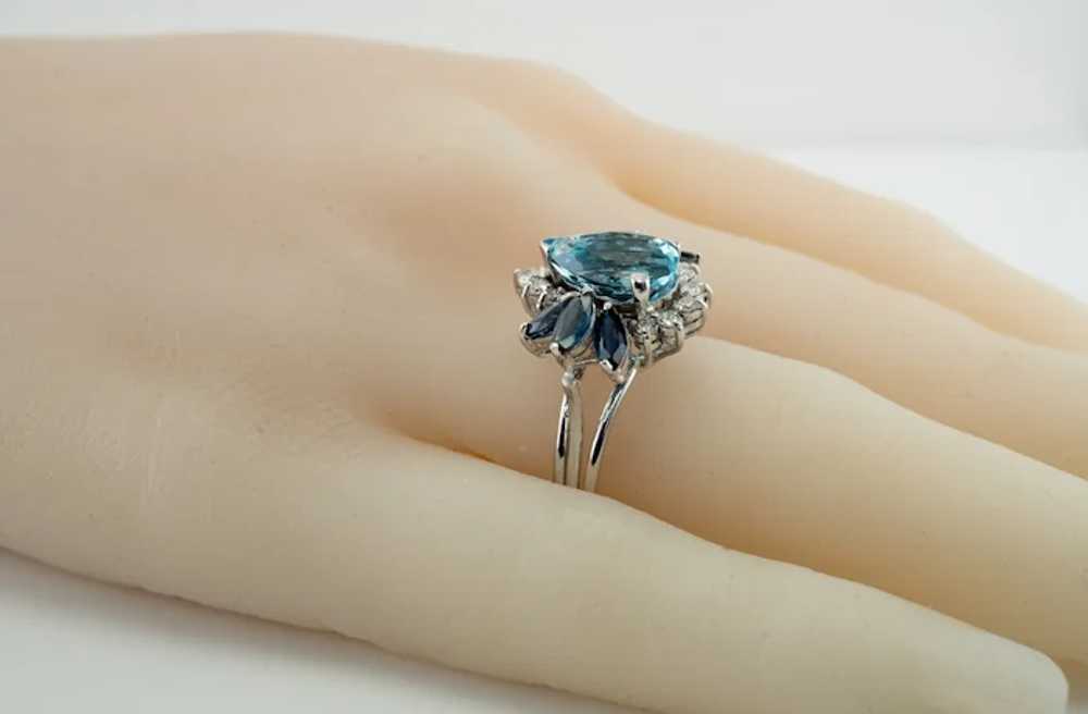 Natural Diamond Sapphire Aquamarine Ring 14K Whit… - image 10