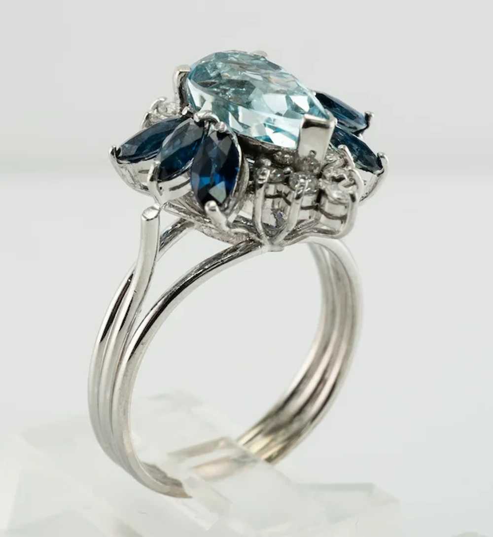 Natural Diamond Sapphire Aquamarine Ring 14K Whit… - image 11
