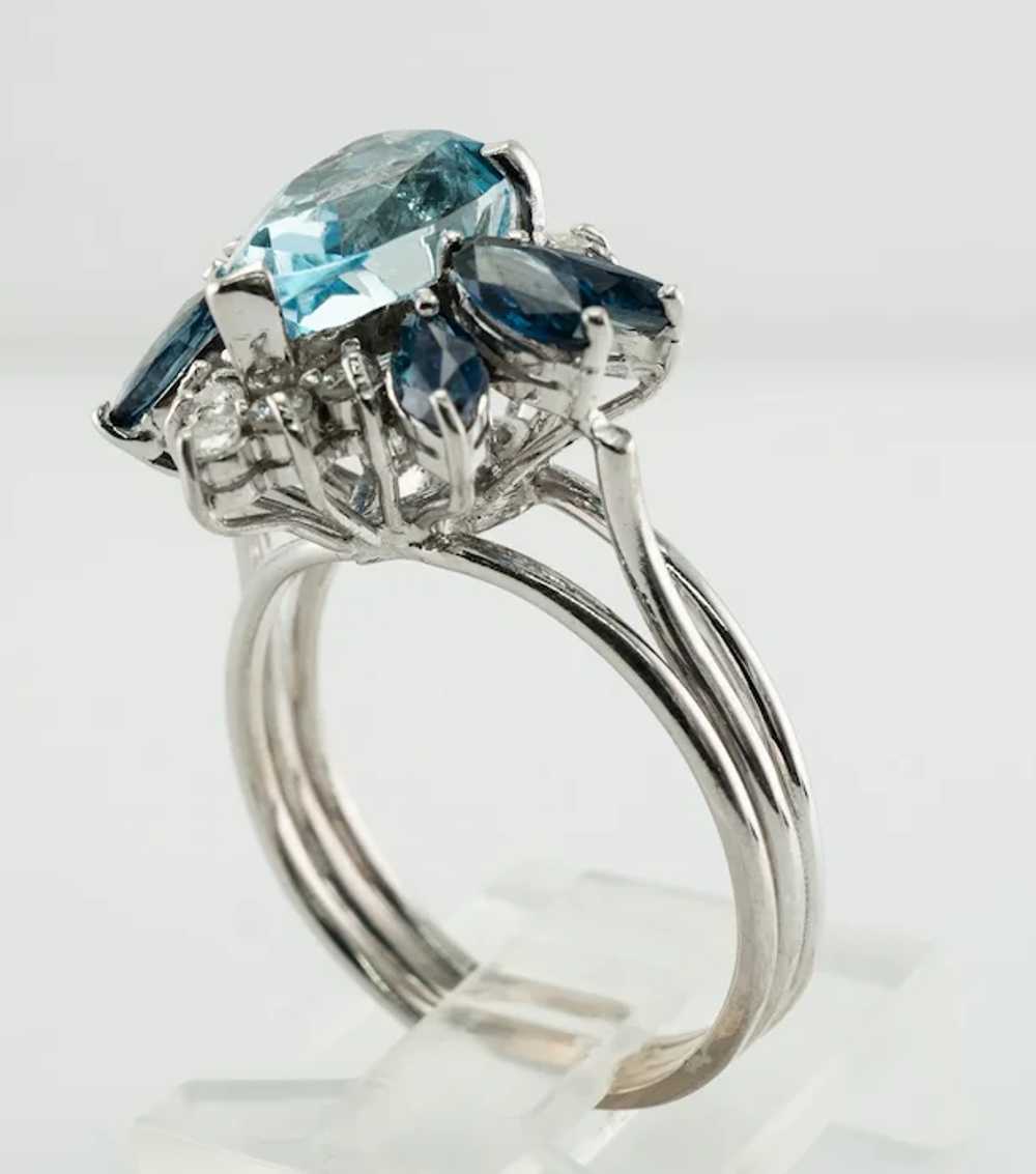 Natural Diamond Sapphire Aquamarine Ring 14K Whit… - image 12