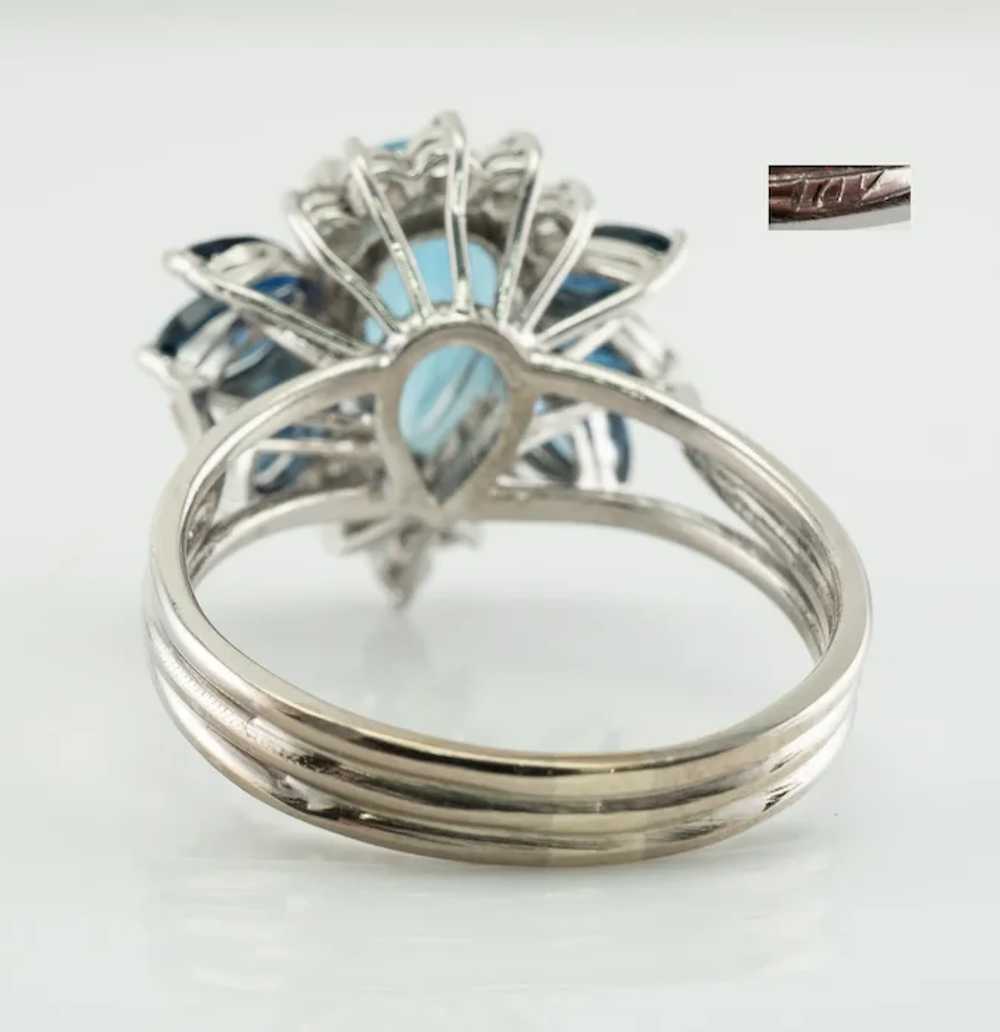 Natural Diamond Sapphire Aquamarine Ring 14K Whit… - image 4