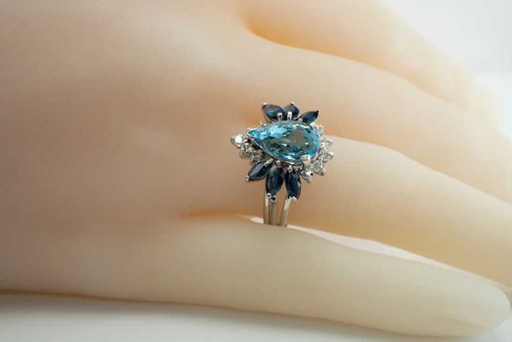 Natural Diamond Sapphire Aquamarine Ring 14K Whit… - image 7