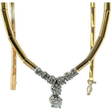 Diamond Necklace 18K Gold Choker .91 TDW V-Shape