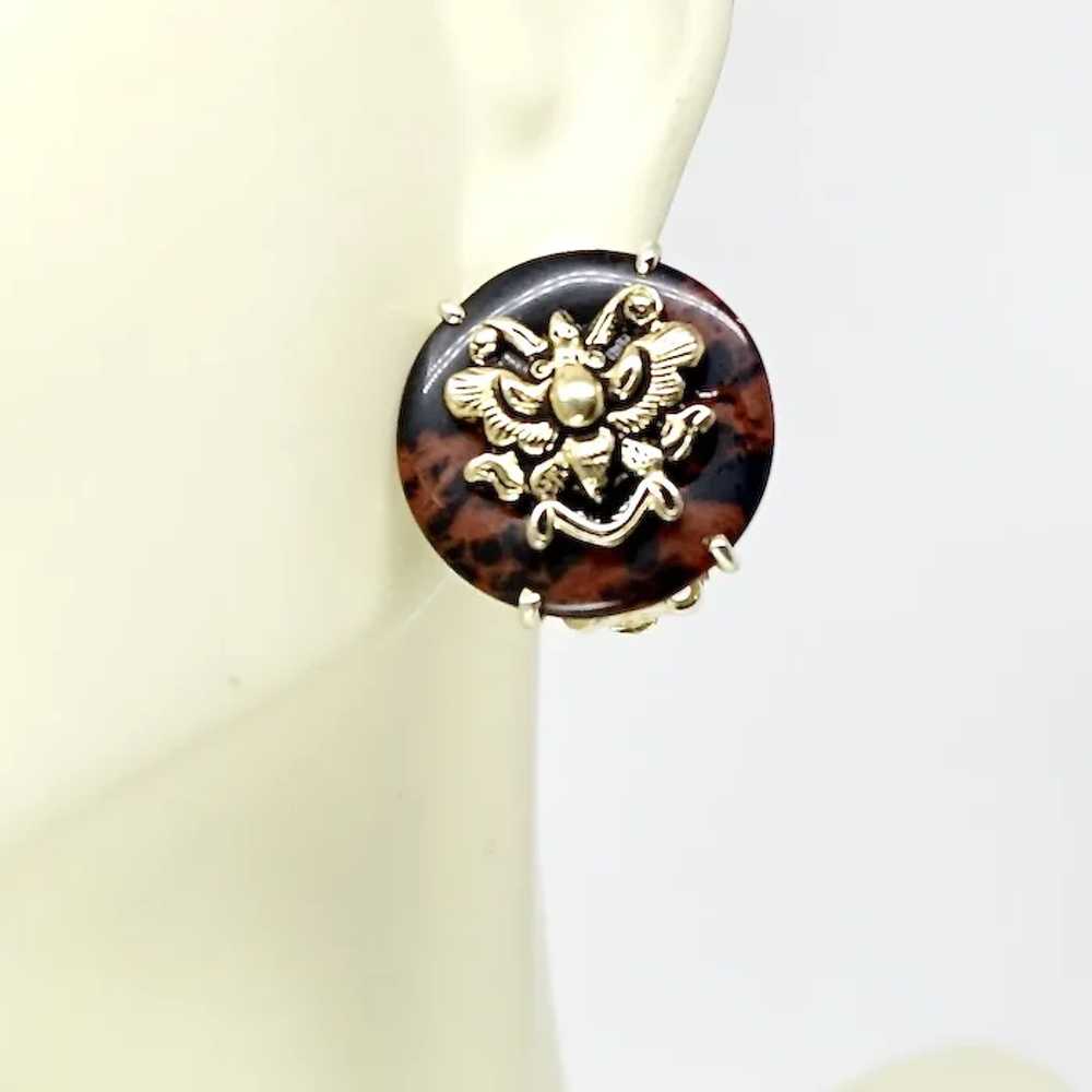 Black and Brown Jasper with Butterfly Button Earr… - image 2