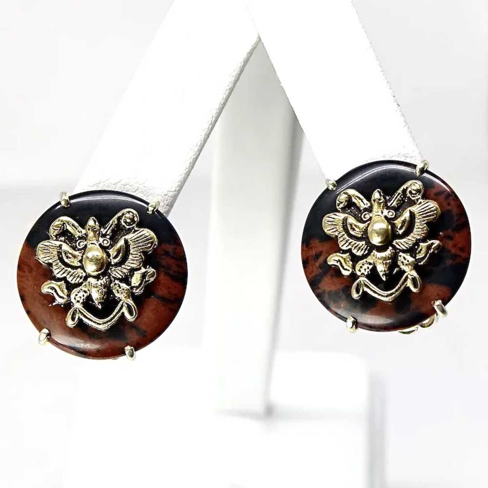 Black and Brown Jasper with Butterfly Button Earr… - image 3