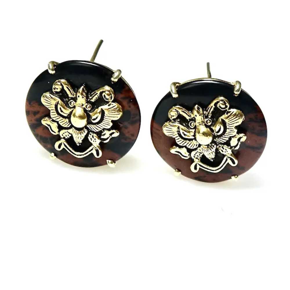 Black and Brown Jasper with Butterfly Button Earr… - image 5