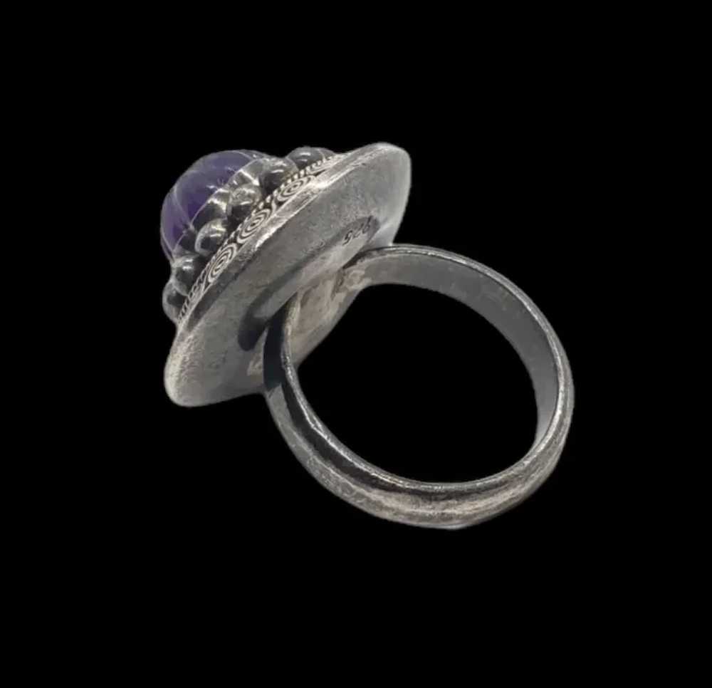 Vintage Carved Amethyst Sterling Silver Ring Size… - image 7