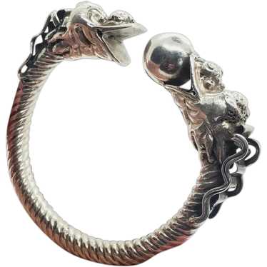 STERLING SILVER PLATED SNAKE HEAD DRAGON VIKING SAPPHIRE STONE newest BANGLE BRACELET