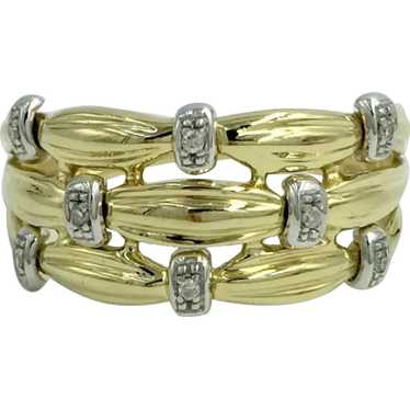 18K Yellow Gold White Diamond Vintage Band Ring - image 1
