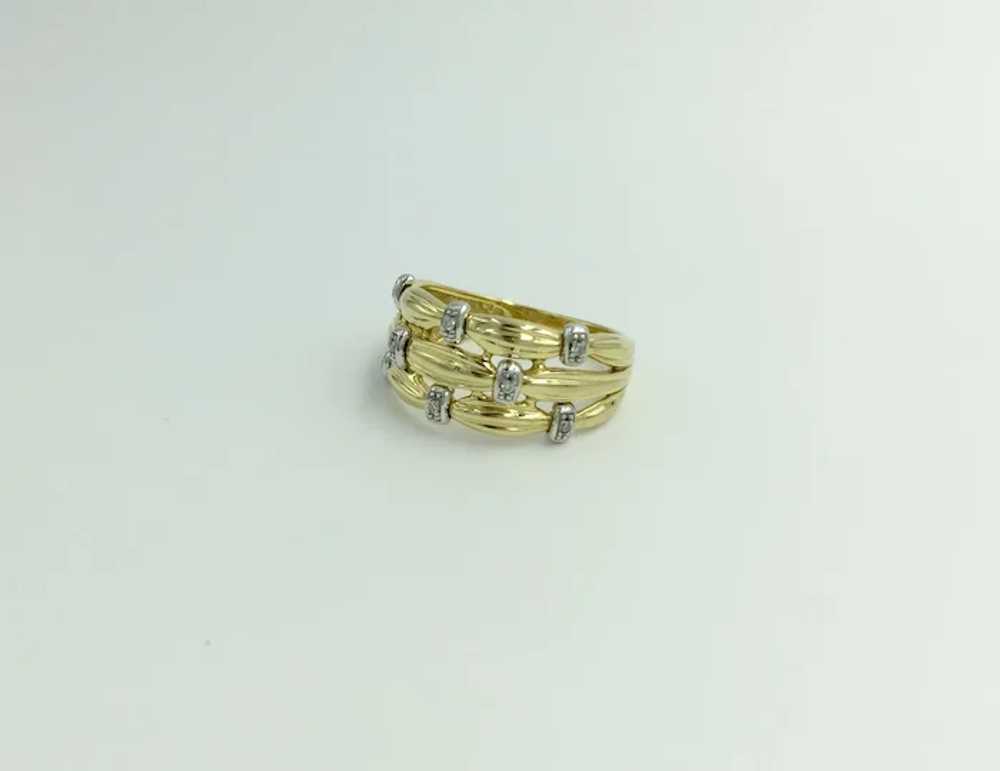 18K Yellow Gold White Diamond Vintage Band Ring - image 2