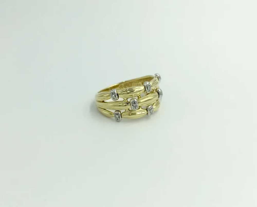 18K Yellow Gold White Diamond Vintage Band Ring - image 3