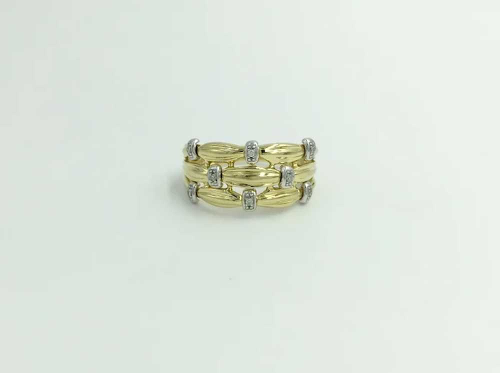 18K Yellow Gold White Diamond Vintage Band Ring - image 4