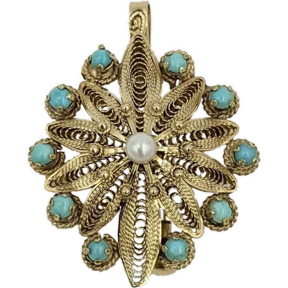 Convertible Persian Turquoise Pearl 14k Gold, Fil… - image 1