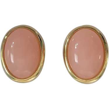 Pale Pink Oval Cabochon Stud Earrings by Trifari