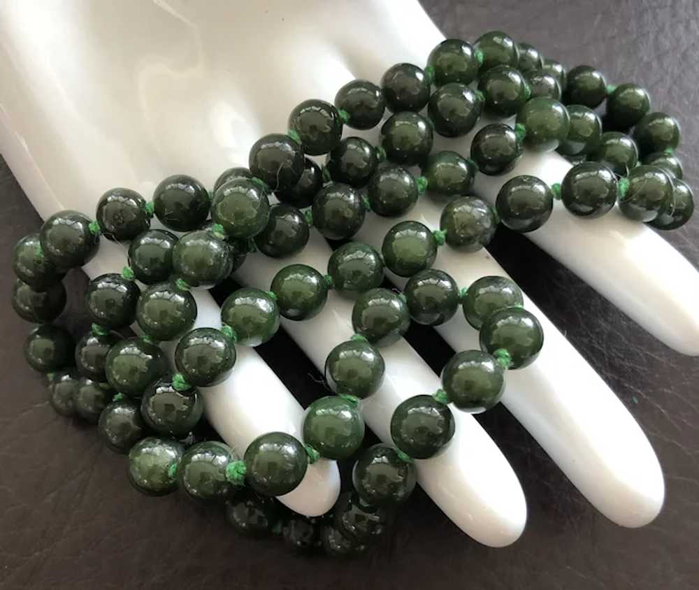 Vintage Spinach Green Nephrite Jade Hand Knotted … - image 3