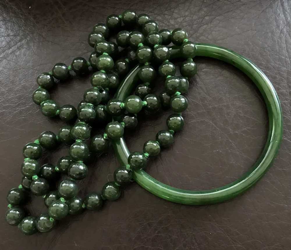 Vintage Spinach Green Nephrite Jade Hand Knotted … - image 5