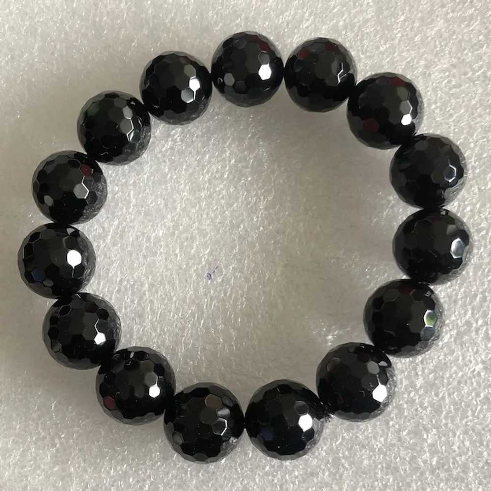 Vintage Black Faceted Onyx Beads Stretch Bracelet… - image 2