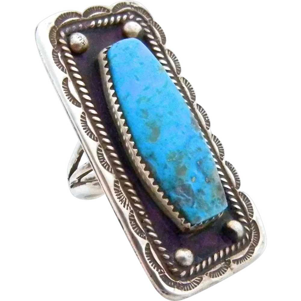 Navajo Sterling Silver and Turquoise Very Large R… - image 1