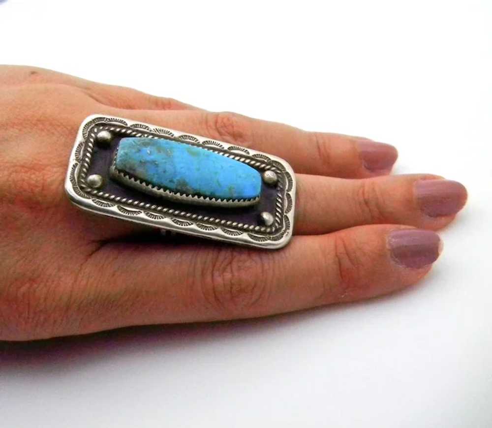 Navajo Sterling Silver and Turquoise Very Large R… - image 4