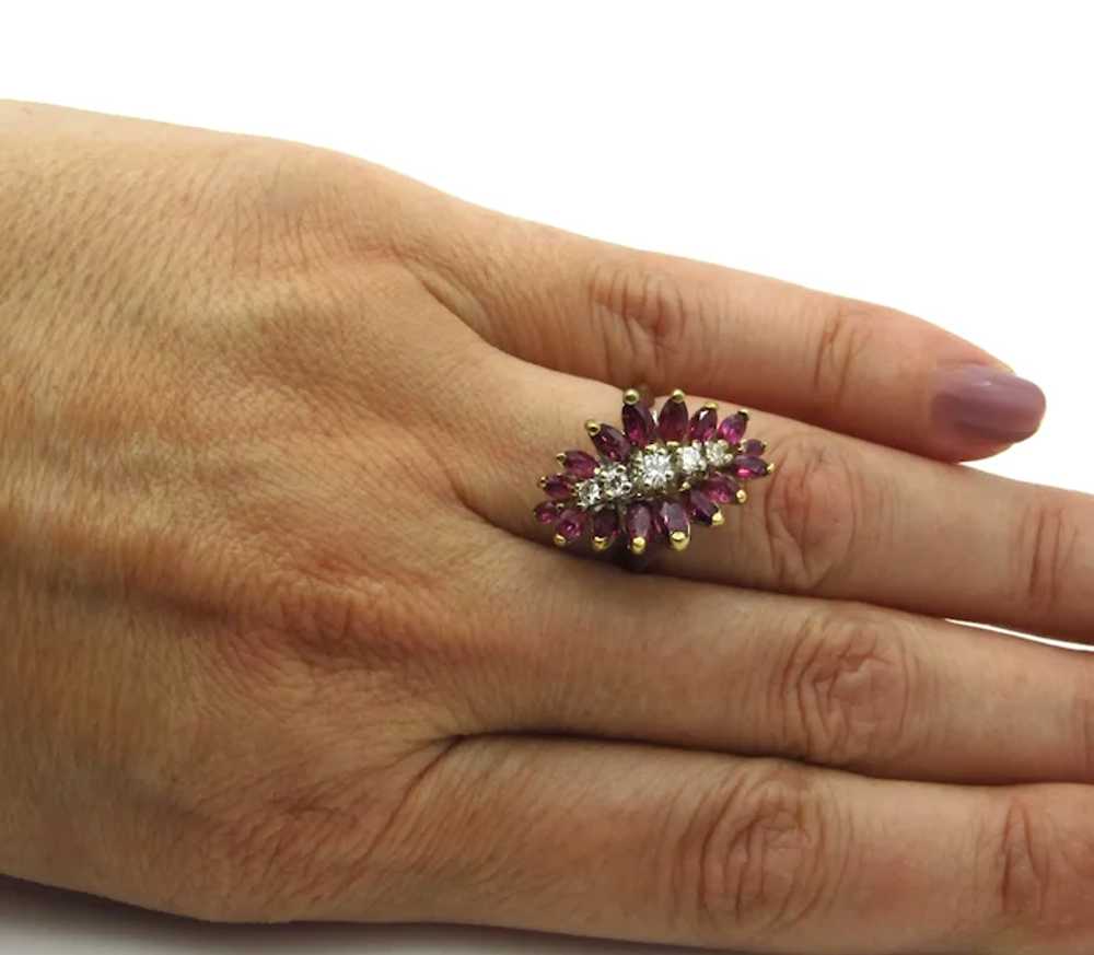 14K White and Yellow Gold Ruby Diamond Cluster Ri… - image 10