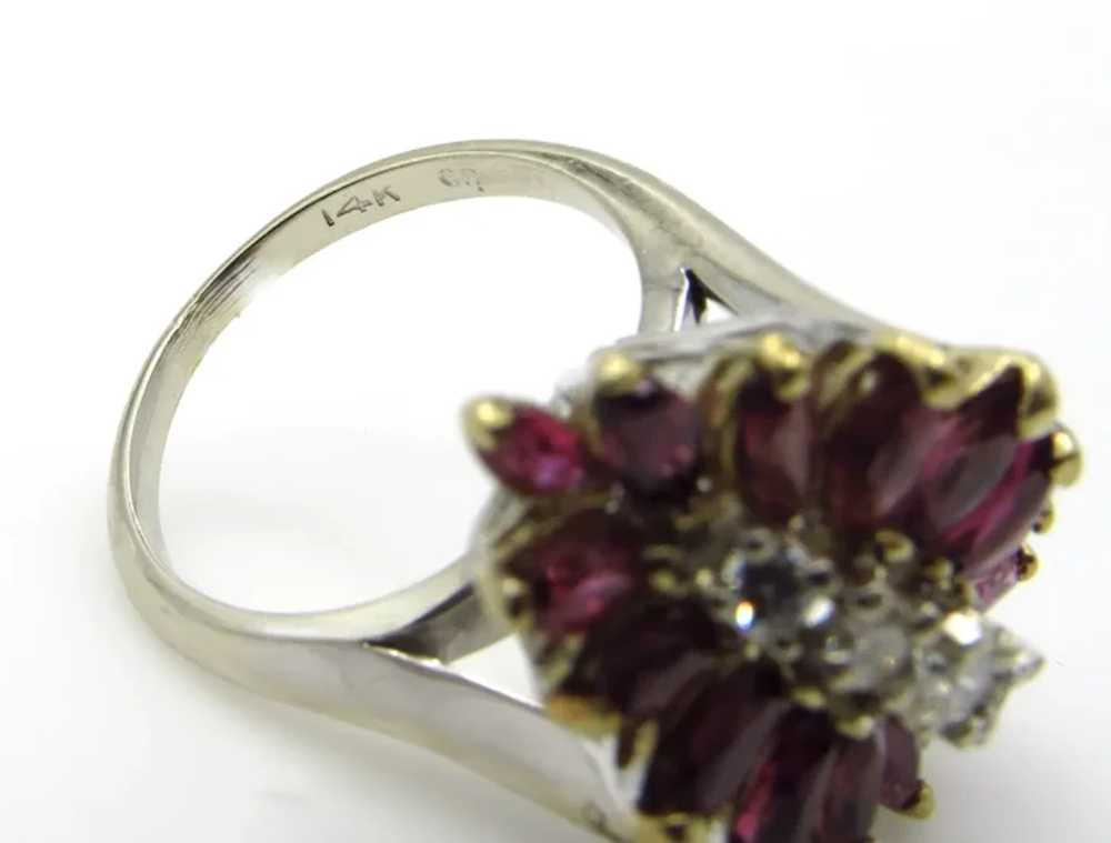 14K White and Yellow Gold Ruby Diamond Cluster Ri… - image 6