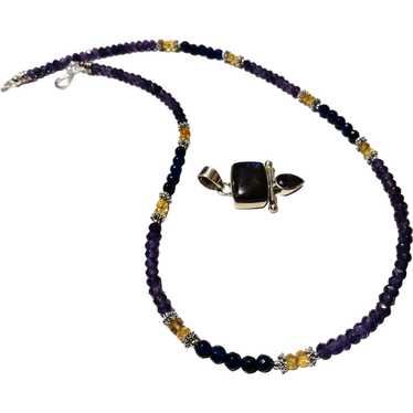 JFTS Amethyst, Citrine, Blue Sapphire Necklace W/… - image 1