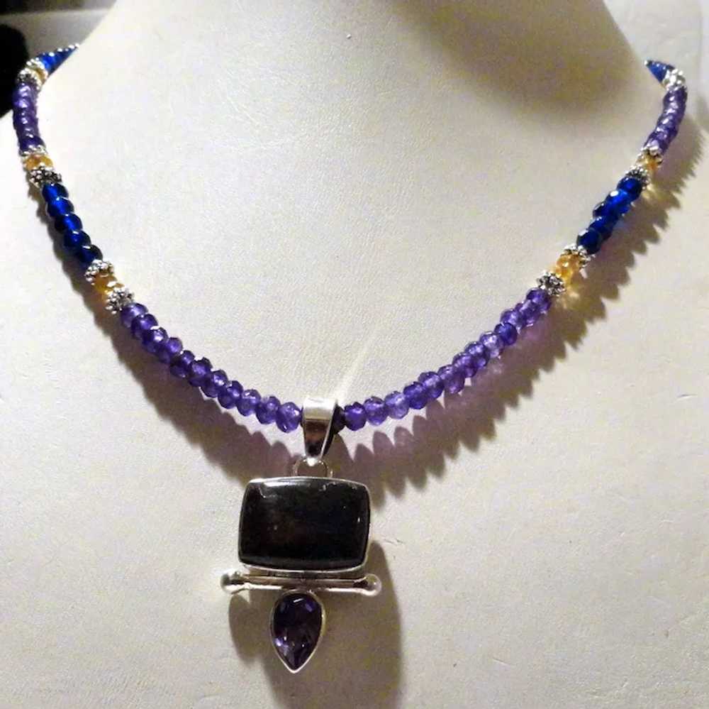 JFTS Amethyst, Citrine, Blue Sapphire Necklace W/… - image 2