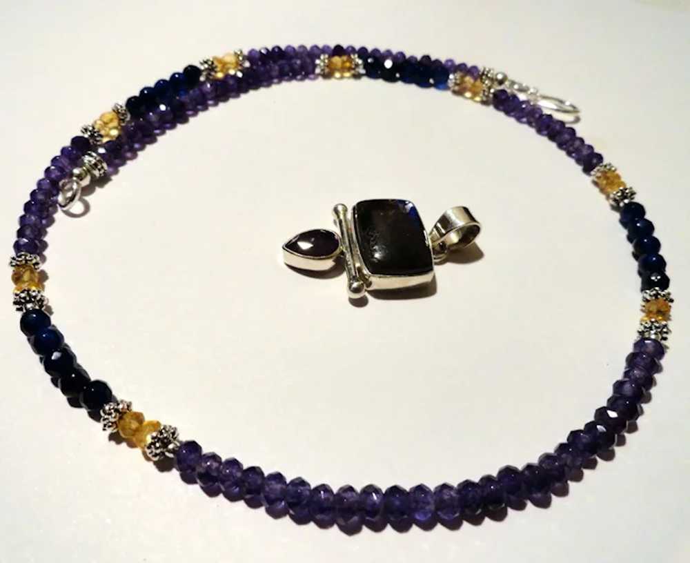 JFTS Amethyst, Citrine, Blue Sapphire Necklace W/… - image 4