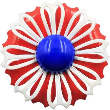 Brooch Pin Mod 1960s Flower Power Red White Blue … - image 1