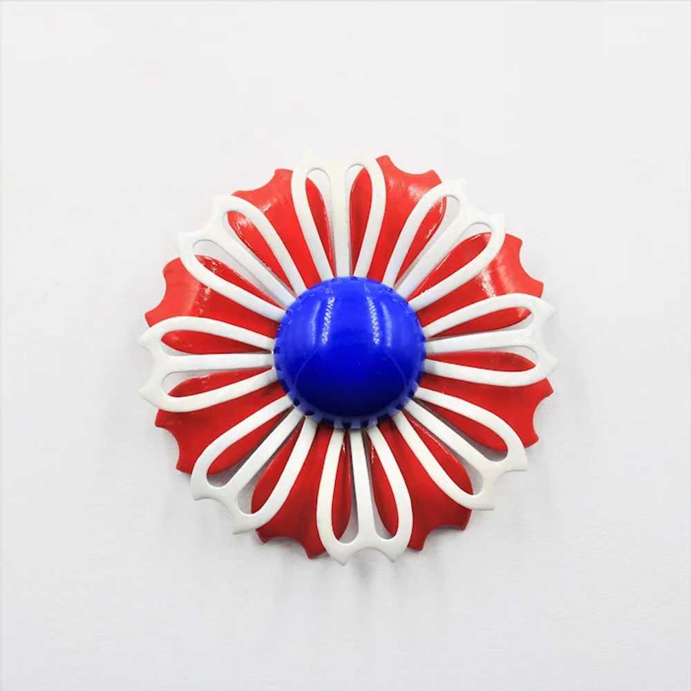 Brooch Pin Mod 1960s Flower Power Red White Blue … - image 2