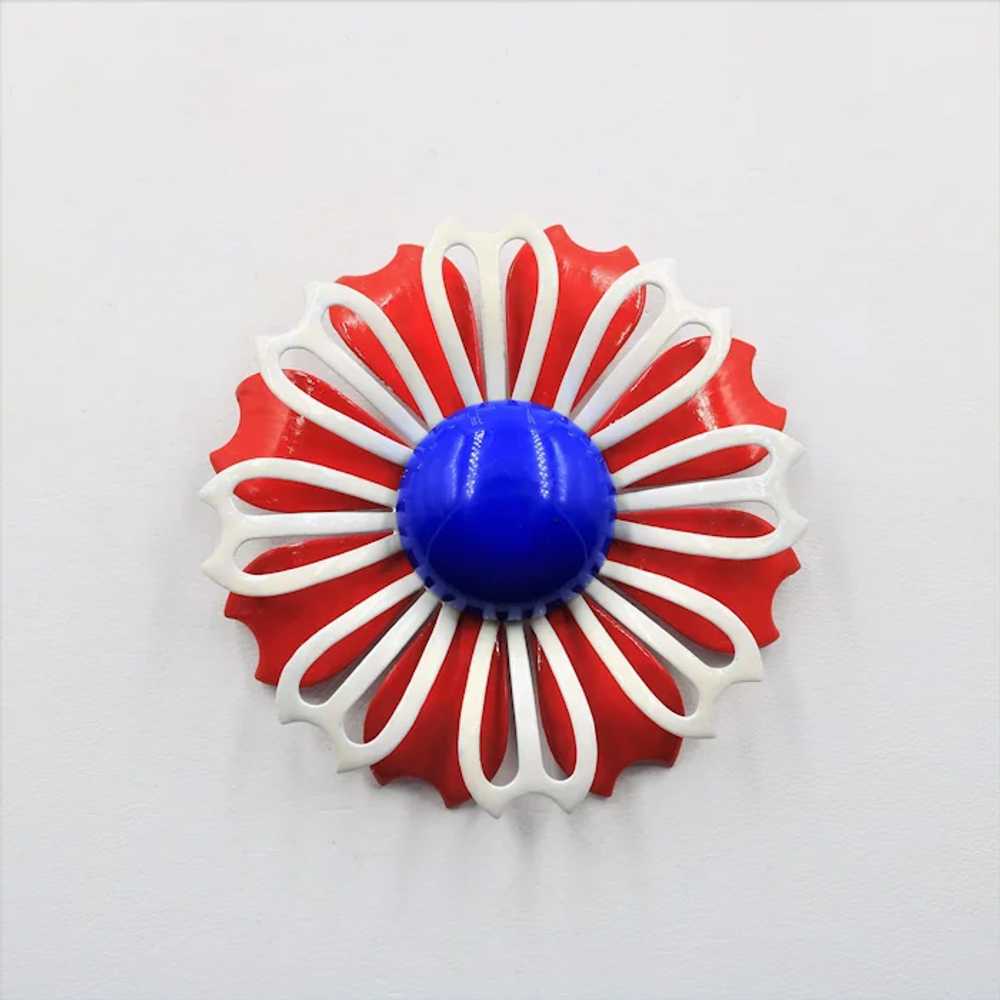 Brooch Pin Mod 1960s Flower Power Red White Blue … - image 4