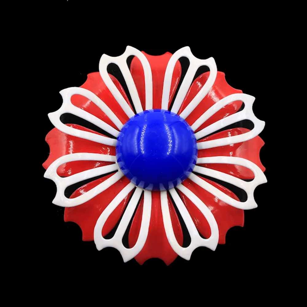 Brooch Pin Mod 1960s Flower Power Red White Blue … - image 5