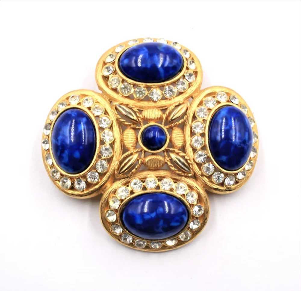 Brooch Pin Necklace Pendant Chain Glass Lapis Cab… - image 2