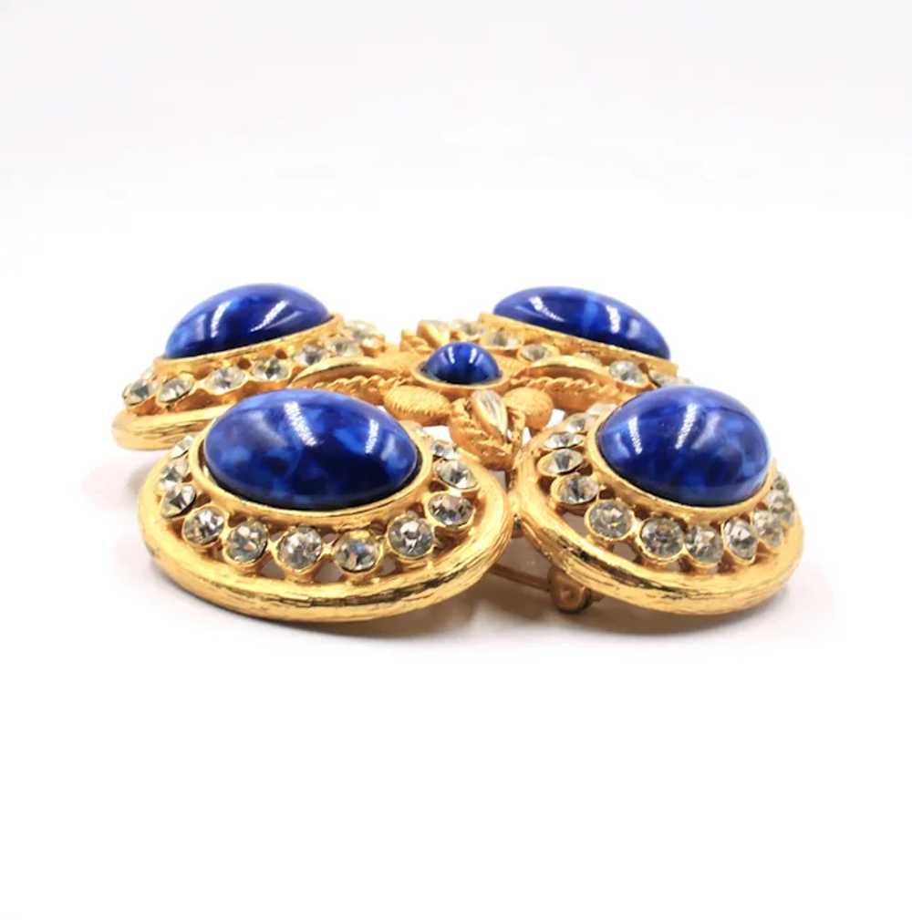 Brooch Pin Necklace Pendant Chain Glass Lapis Cab… - image 7