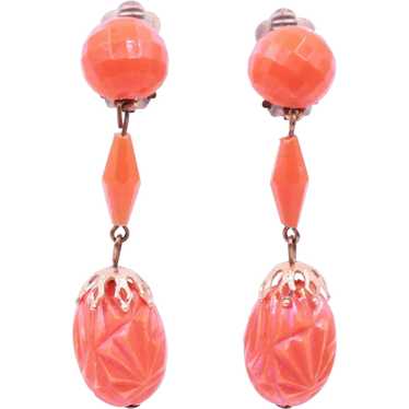 Earrings Orange Plastic Carved Bead