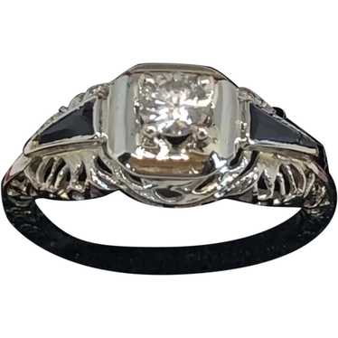 Vintage 14K White Gold Edwardian Filigree Diamond… - image 1