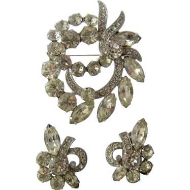 Eisenberg Ice Clear Crystals Pin & Clip Earrings … - image 1