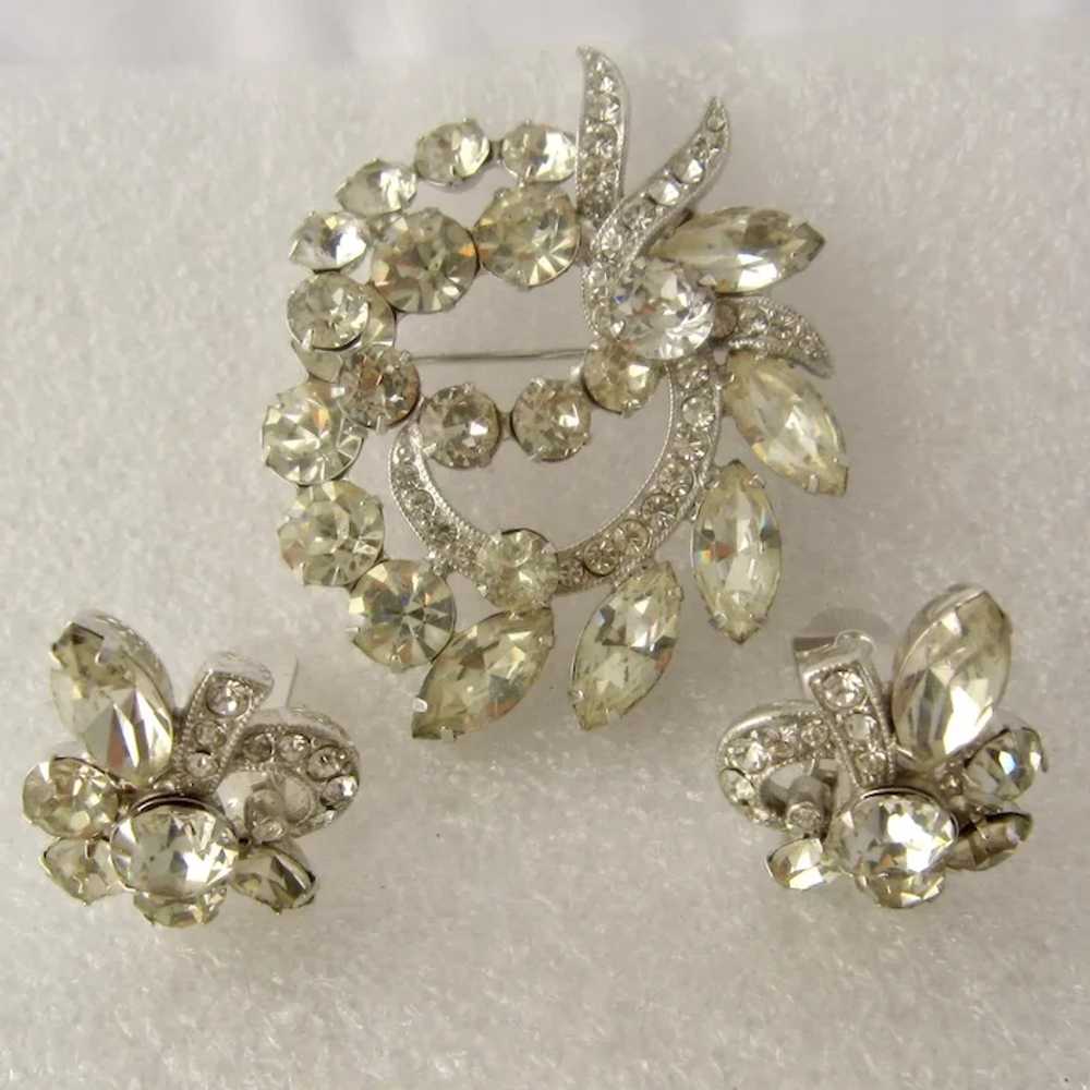 Eisenberg Ice Clear Crystals Pin & Clip Earrings … - image 2