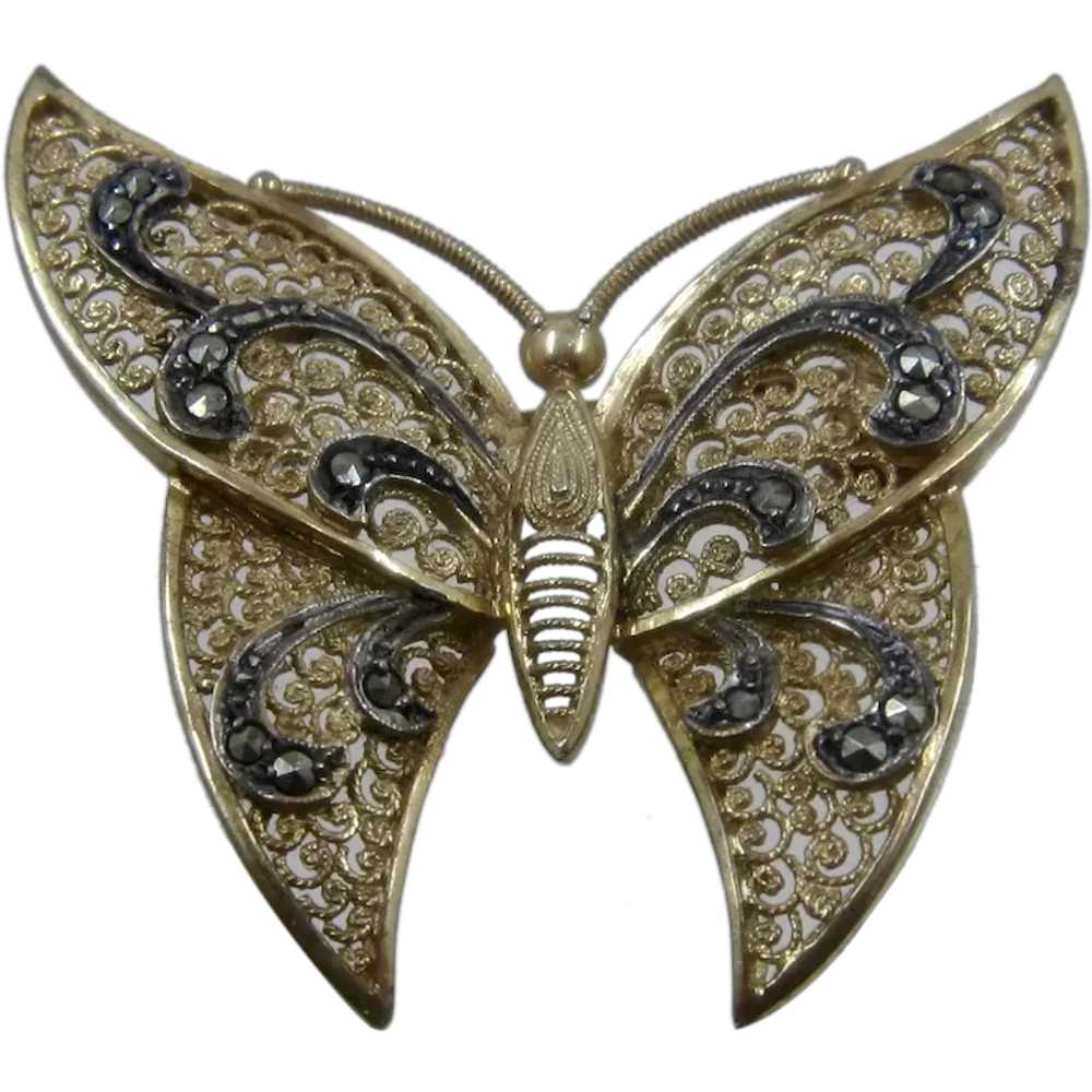 1950s Germany Sterling Gold Wash Marcasite Filigr… - image 1