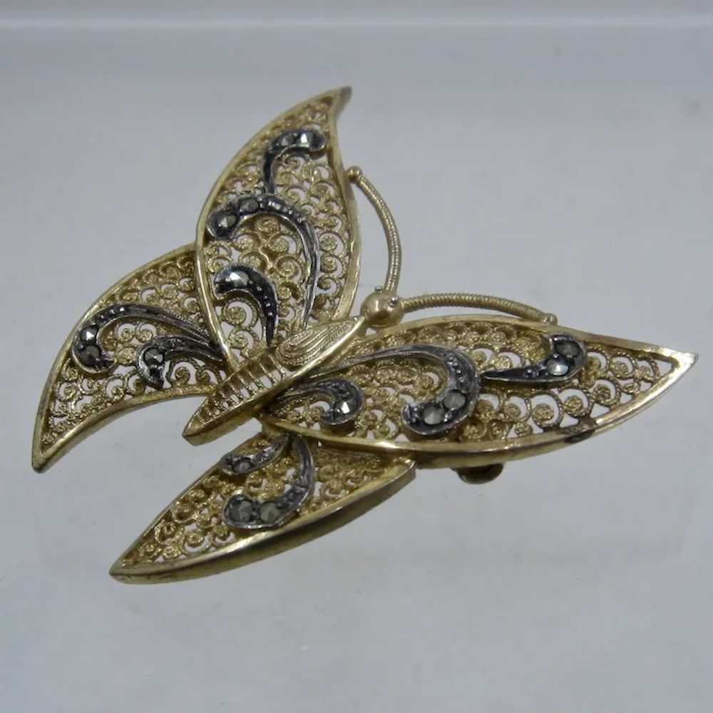 1950s Germany Sterling Gold Wash Marcasite Filigr… - image 2