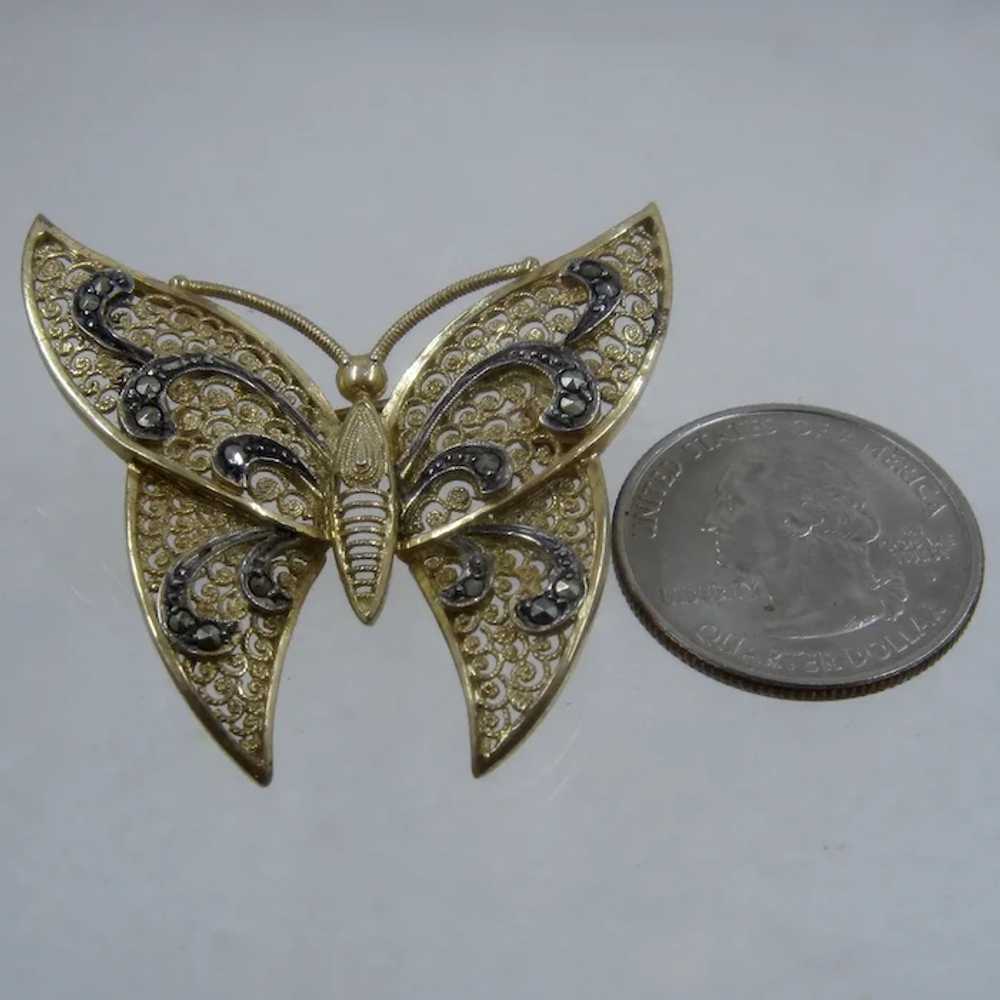 1950s Germany Sterling Gold Wash Marcasite Filigr… - image 3