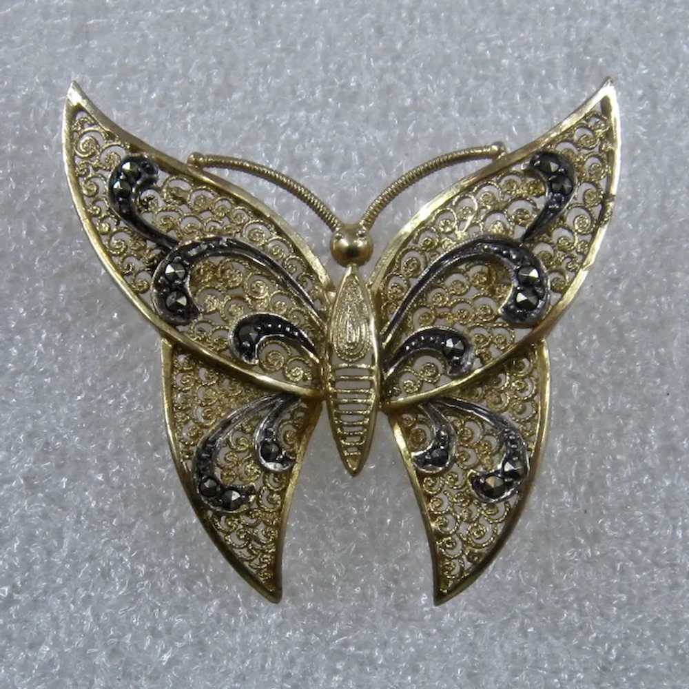 1950s Germany Sterling Gold Wash Marcasite Filigr… - image 8