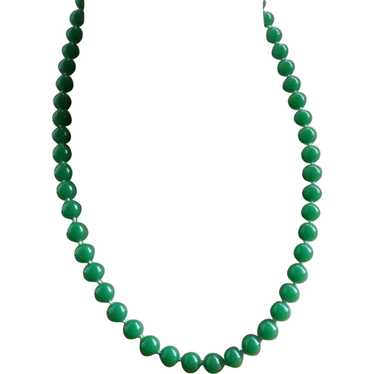 14K Imperial Green Peking Glass Bead Necklace 24" 