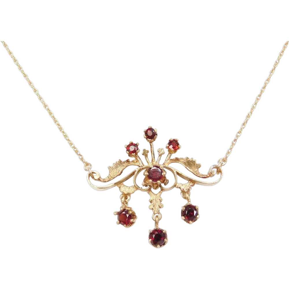 Victorian Revival 18 3/4" 14k Gold Garnet Necklace - image 1