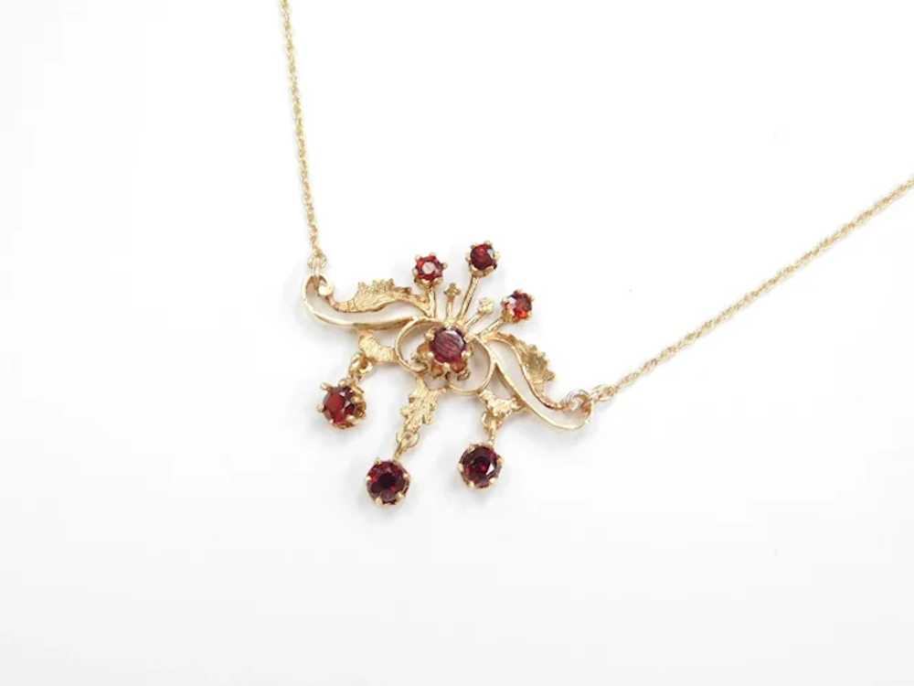 Victorian Revival 18 3/4" 14k Gold Garnet Necklace - image 2