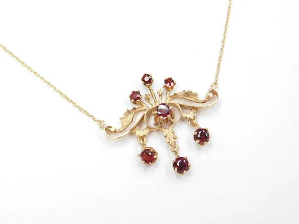 Victorian Revival 18 3/4" 14k Gold Garnet Necklace - image 3