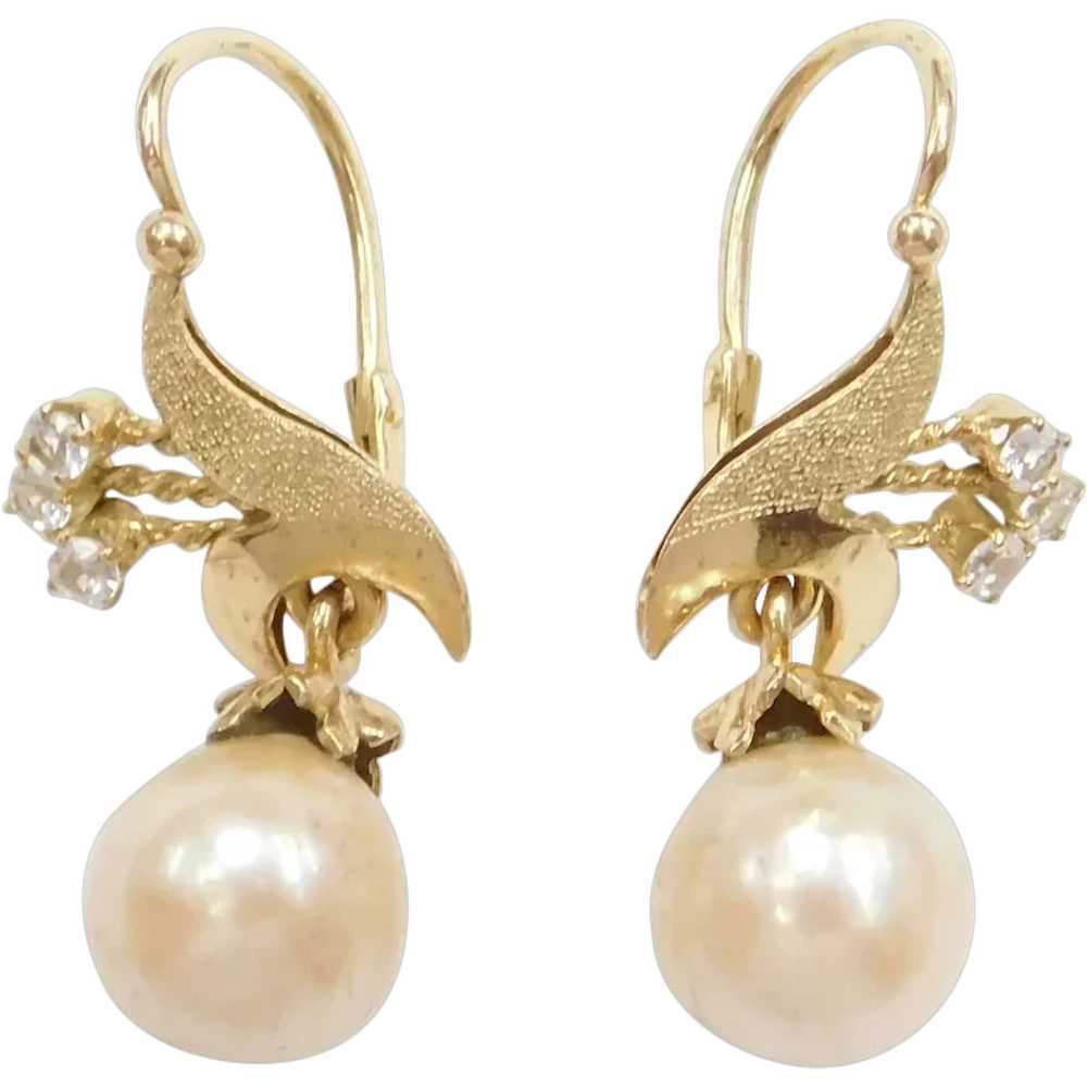 Edwardian Cultured Pearl and White Spinel Dangle … - image 1