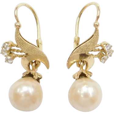 Edwardian Cultured Pearl and White Spinel Dangle … - image 1