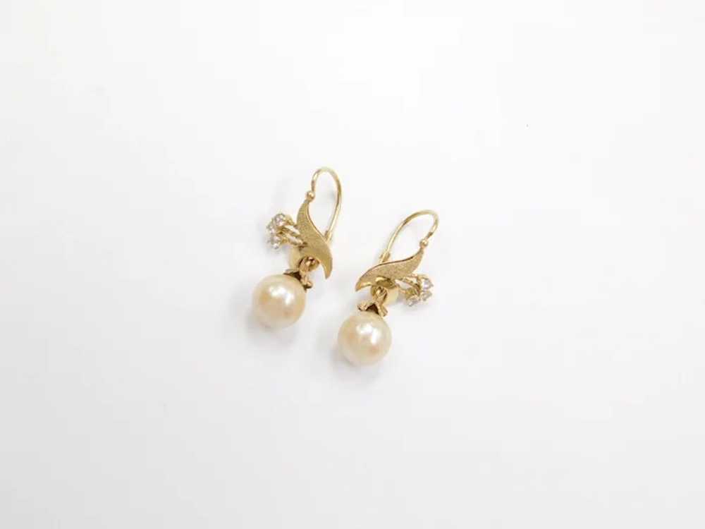 Edwardian Cultured Pearl and White Spinel Dangle … - image 2