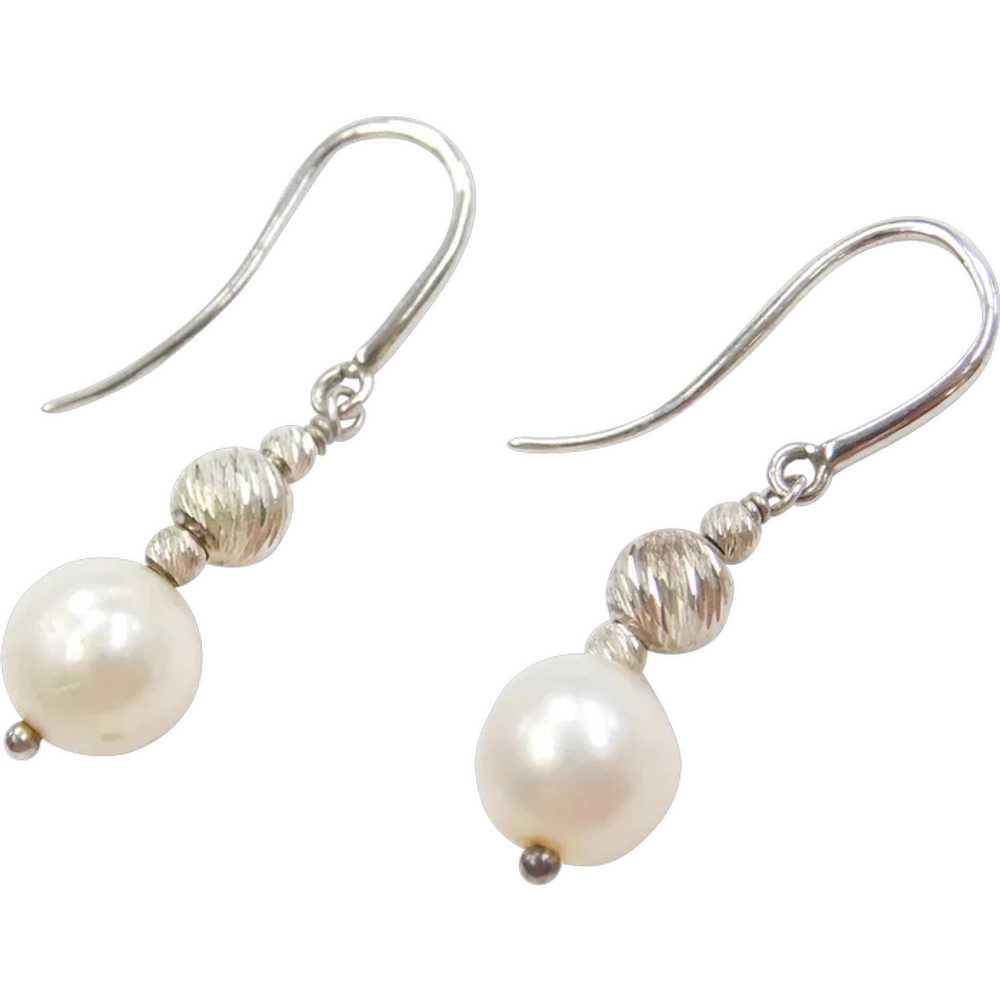 Sterling Silver Cultured Pearl and Diamond Cut Be… - image 1