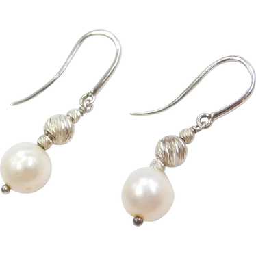 Sterling Silver Cultured Pearl and Diamond Cut Be… - image 1